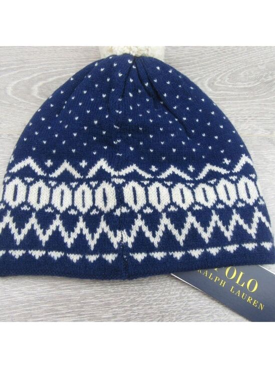 Polo Ralph Lauren Pom Pom Beanie Cap One Size Navy White NEW main image 10